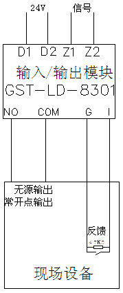 無源輸出時(shí)，輸出檢線電壓由被控設(shè)備提供，模塊與控制設(shè)備的接